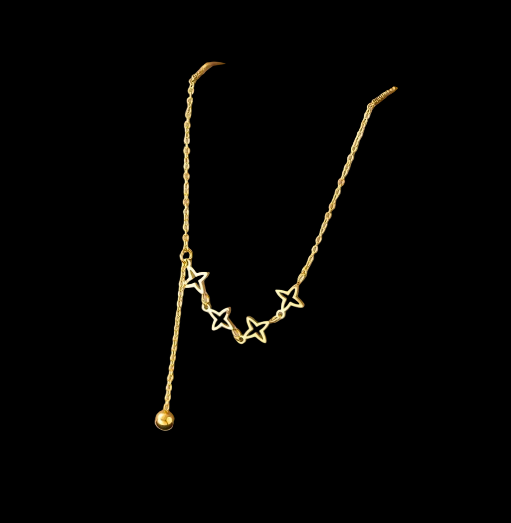 Gold Star Tassel Ball Pendant Necklace