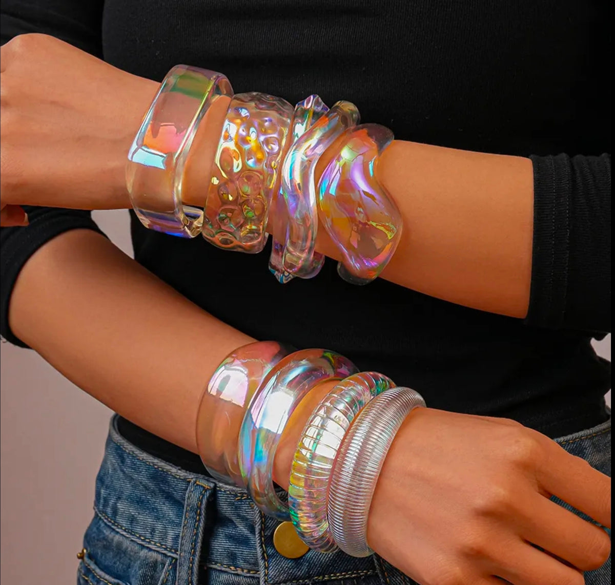 Iridescent Aurora Double Layer Bangle