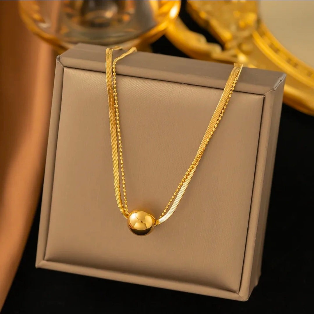 Double Layer Ball Pendant Gold Plated Stainless Steel Necklace For Women Fashion Jewelry Minimalist