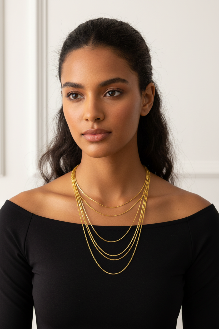 Multi- Layer Chain Gold Plated Stainless Steel Necklace For Women Fashion Jewelry Minimalist