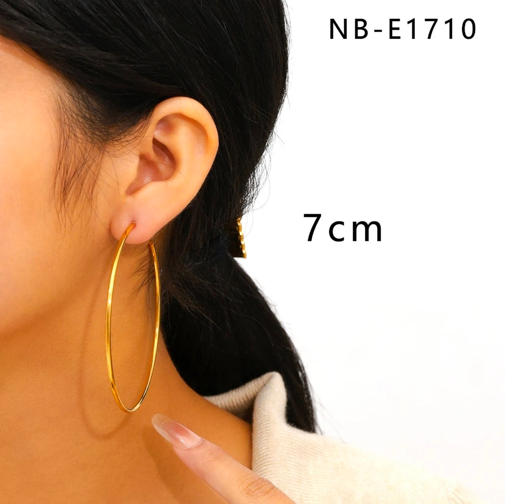 Large Hoop Earrings Minimalist 
Round Circle Stainless Steel 18K Gold 
Plated Fashion Jewelry For Women