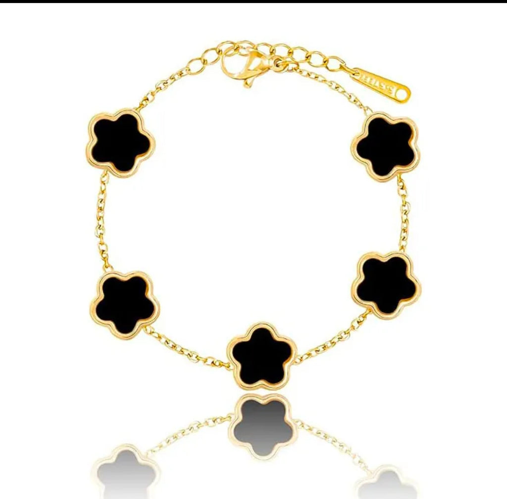 Gold Five Flower Charm Bracelet