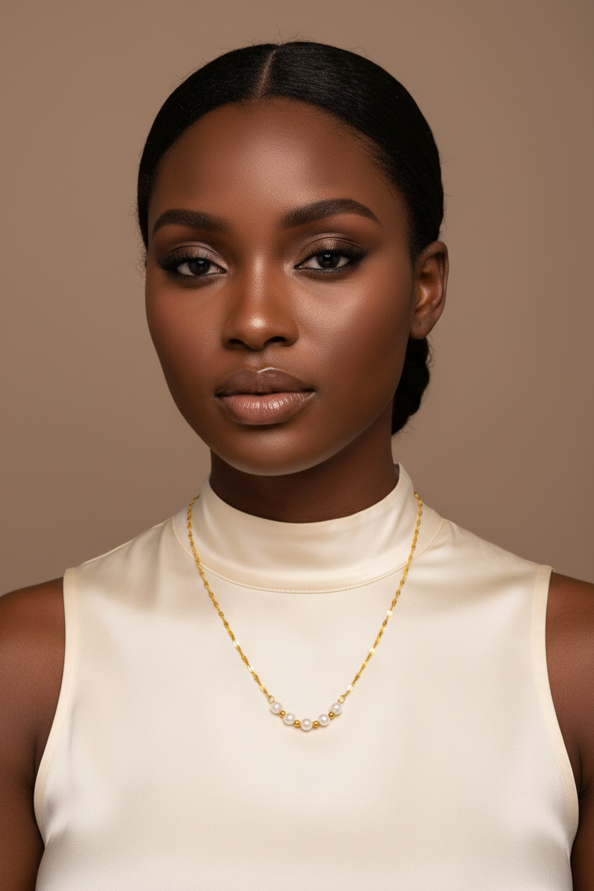 Gold Five Pearl Pendant Necklace