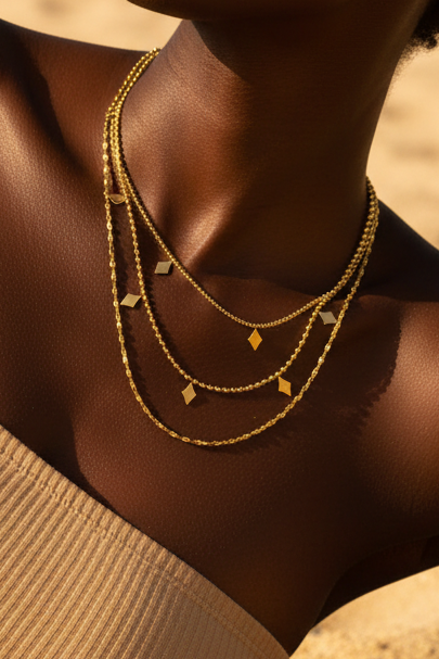 Rhombus double layer Gold Plated Stainless Steel Necklace For Women Fashion Jewelry Minimalist
