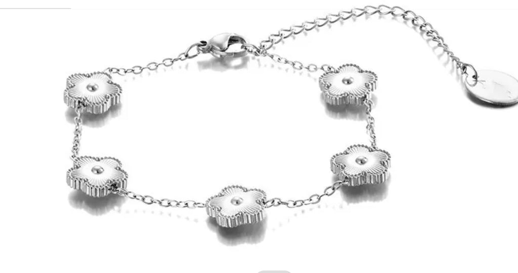 Silver Clover Flower Charm Bracelet