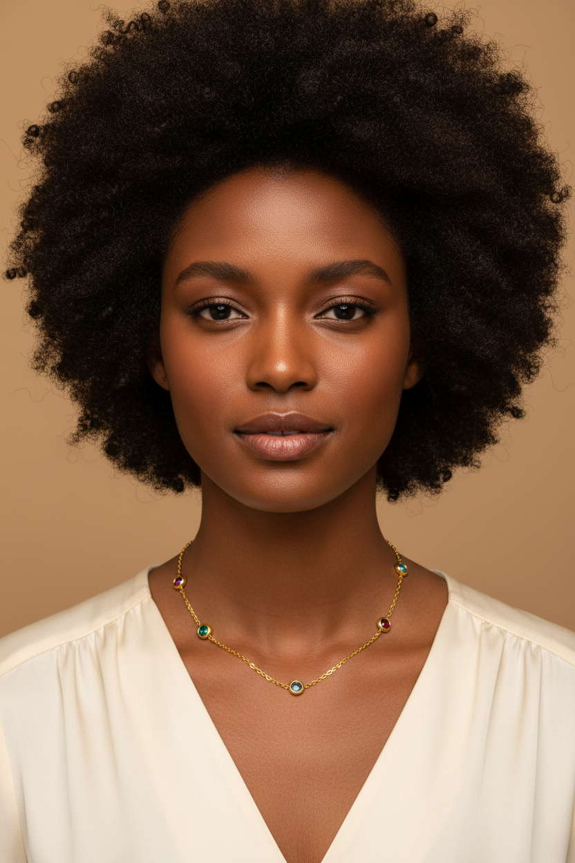 Color Stone Gold Plated Stainless Steel Necklace For Women Fashion Jewelry Minimalist
