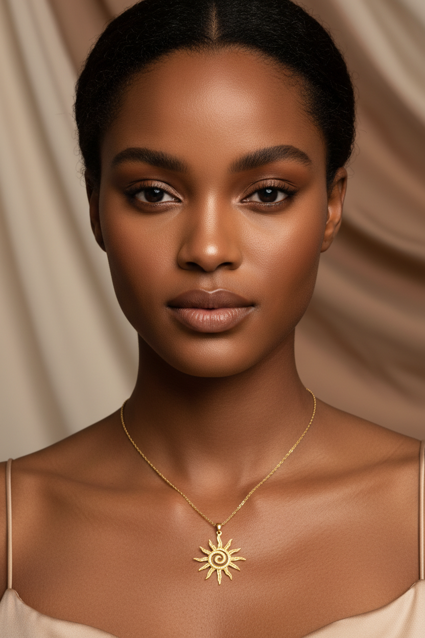 Gold Plated Stainless Steel Necklace For Women Fashion vortex Sun Pendant Elegant Jewelry Minimalist
