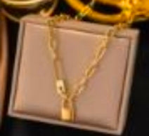 Lock pendant Gold Plated Stainless Steel Necklace For Women Jewelry Minimalist