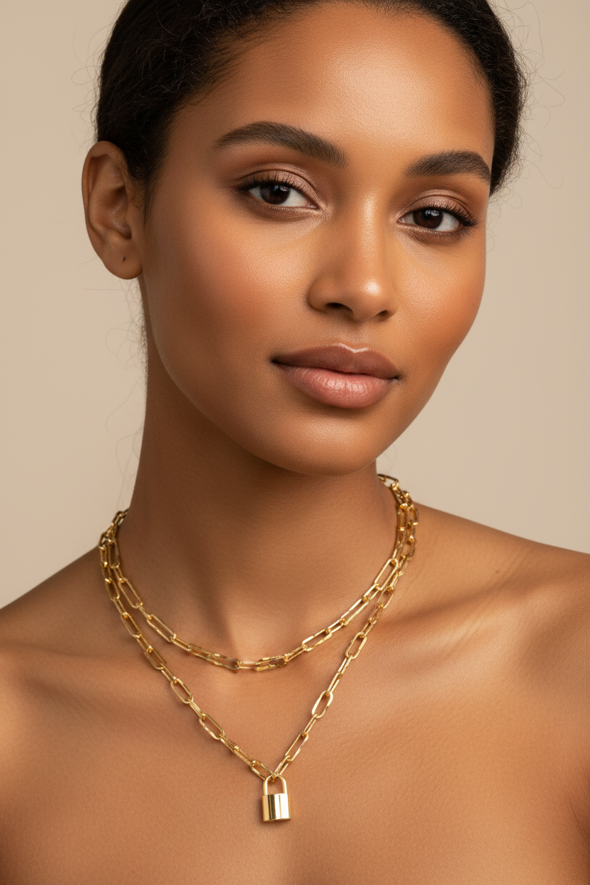 Lock pendant Gold Plated Stainless Steel Necklace For Women Jewelry Minimalist