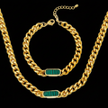 316 Green Stainless Steel Cuban Link Necklace/ Bracelet Jewelry Set For Unisex 18K Gold Plated Accessory