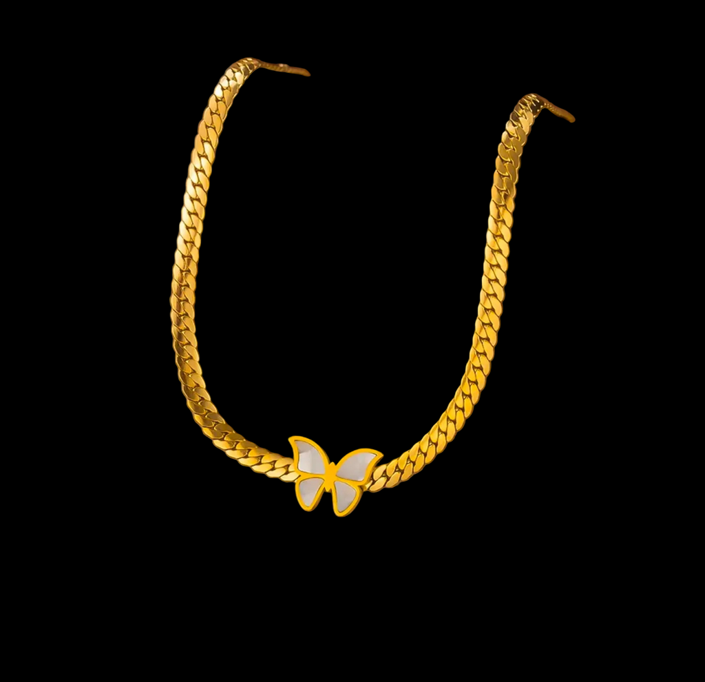 White Shell Butterfly Gold Plated Stainless Steel Necklace For Women Fashion Jewelry Minimalist