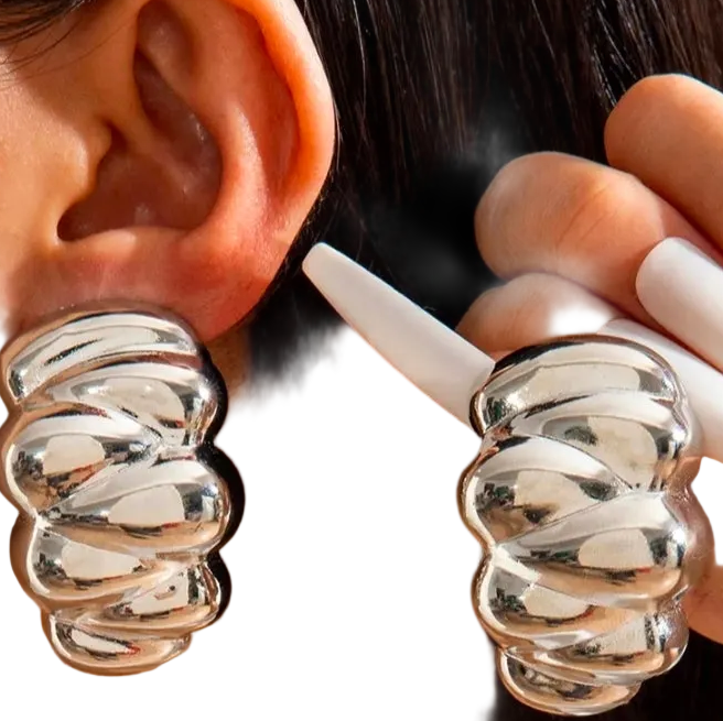 Corrugated Plated Mirror Silver Design Fashion Statement Earring Jewelry