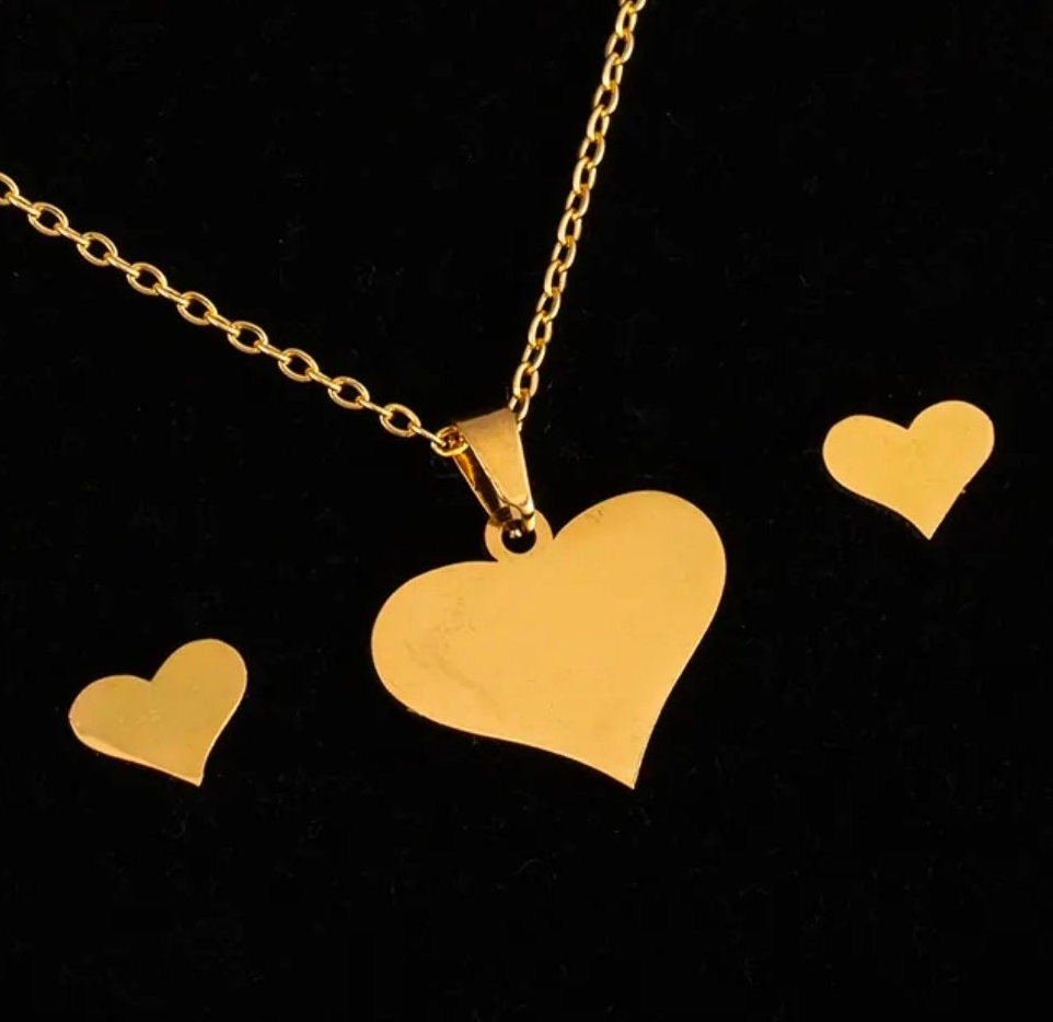 Polished Heart Fashion Jewelry Necklace And Earrings For Women 304 Stainless Steel Gift Set