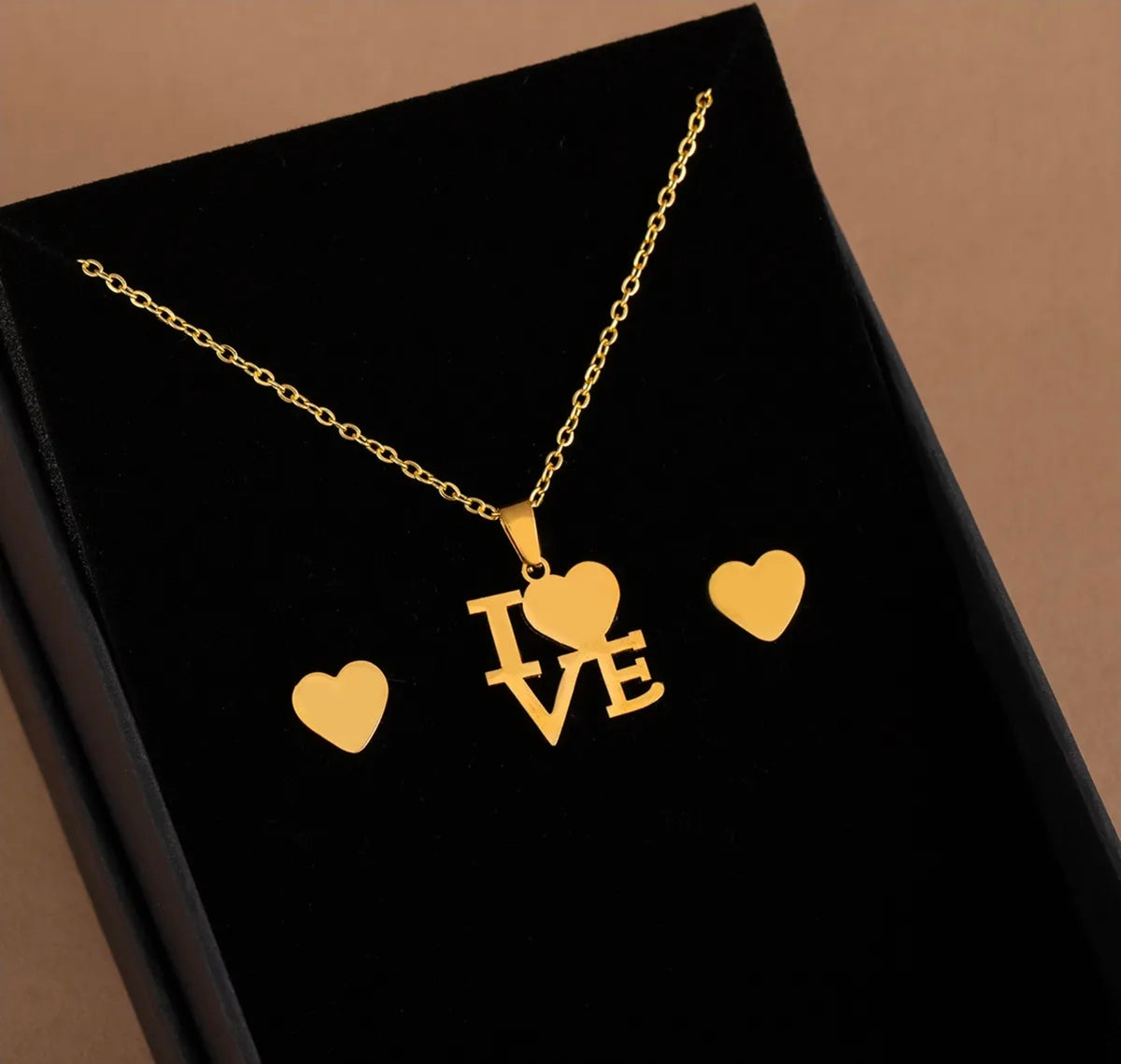 Letter Heart Love Fashion Jewelry Necklace And Earrings For Women 304 Stainless Steel Gift Set