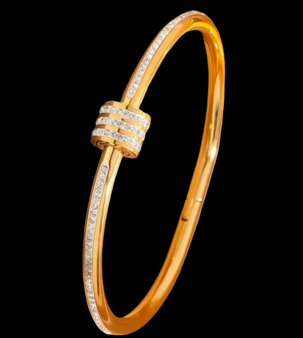 Stainless Steel Bangle Design Rhinestone Inlaid Gold plated Luxury Fashion Jewelry