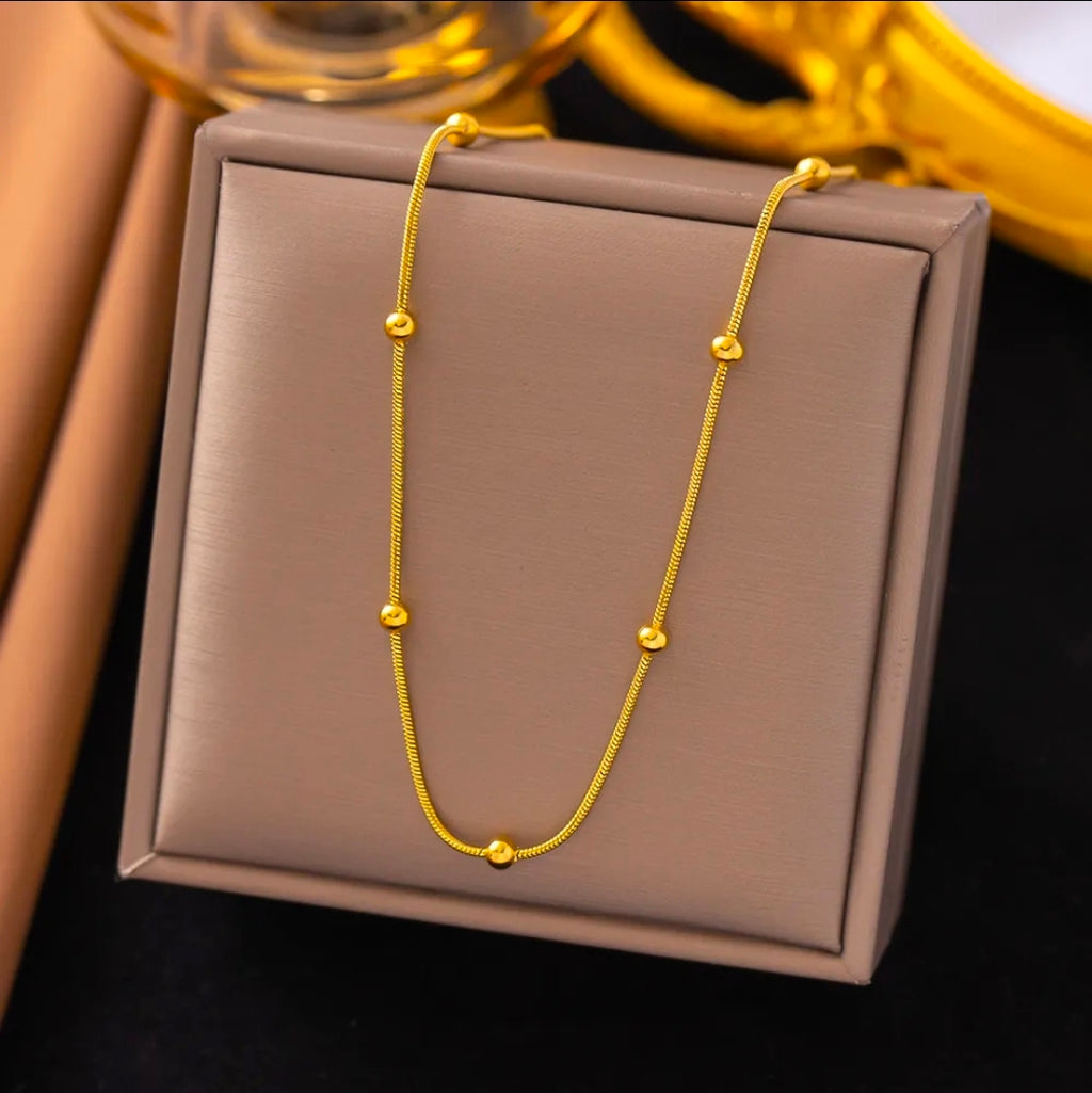 Snake Bead Chain Gold Plated Stainless Steel Necklace For Women Fashion Jewelry Minimalist
