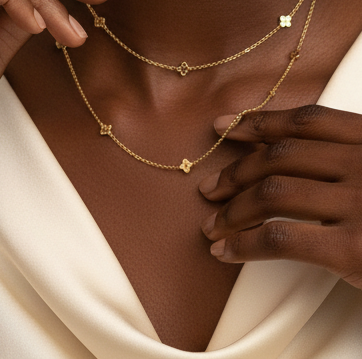 Gold Plated Stainless Steel Necklace For Women Fashion Square Flower Pendant Elegant Jewelry Minimalist