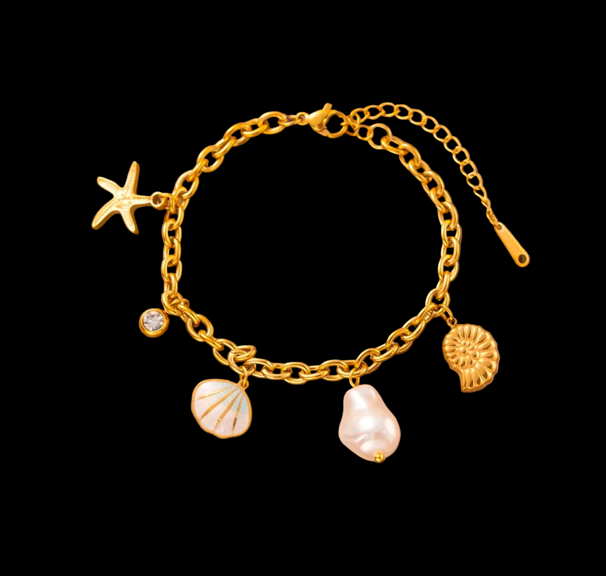 Titanium Steel 18K Gold Plated 
Bracelet For Women Fashion Luxury 
Stainless Steel Heart Butterfly Shell 
Rhinestone Charm Bracelet Jewelry Gift