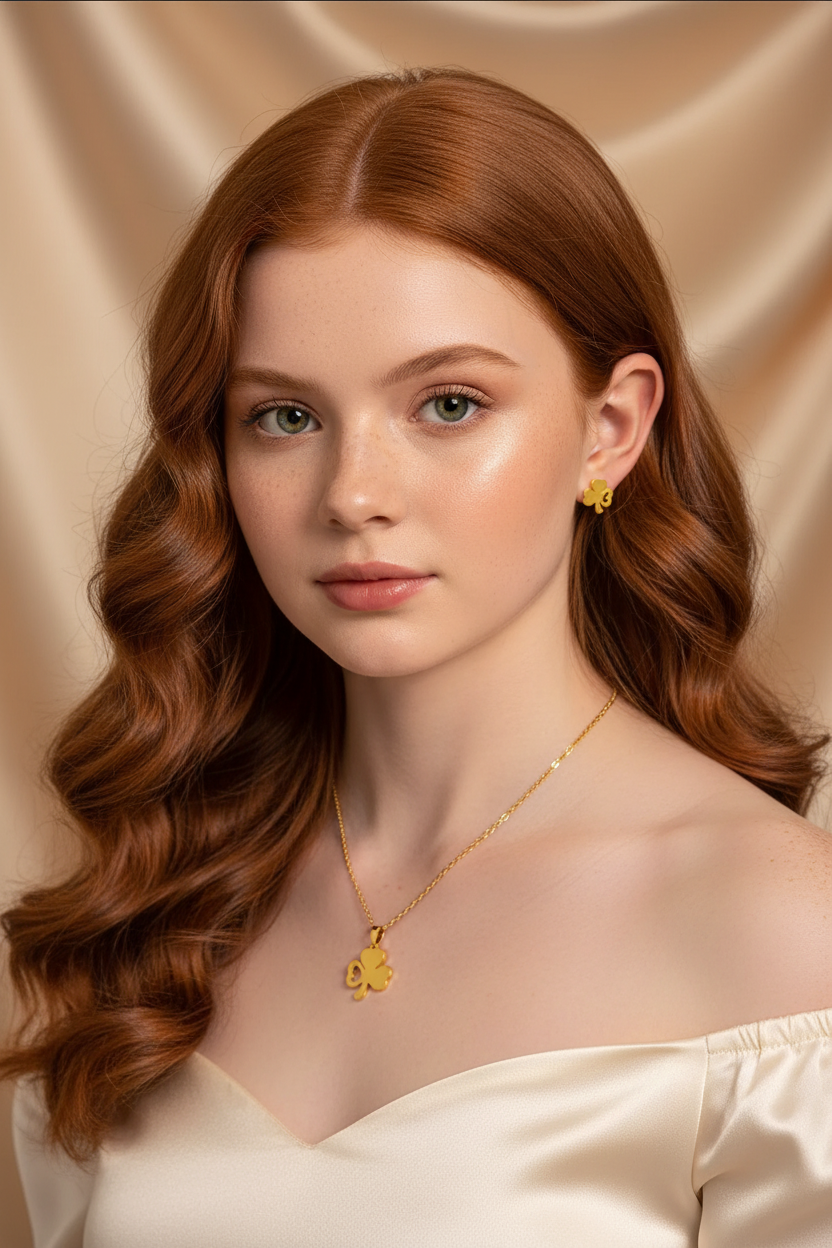 Heart Clover Style Fashion Jewelry Necklace And Earrings For Women 304 Stainless Steel Gift Set
