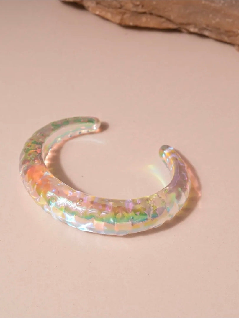 Iridescent Aurora Geometric Pleated Bangle