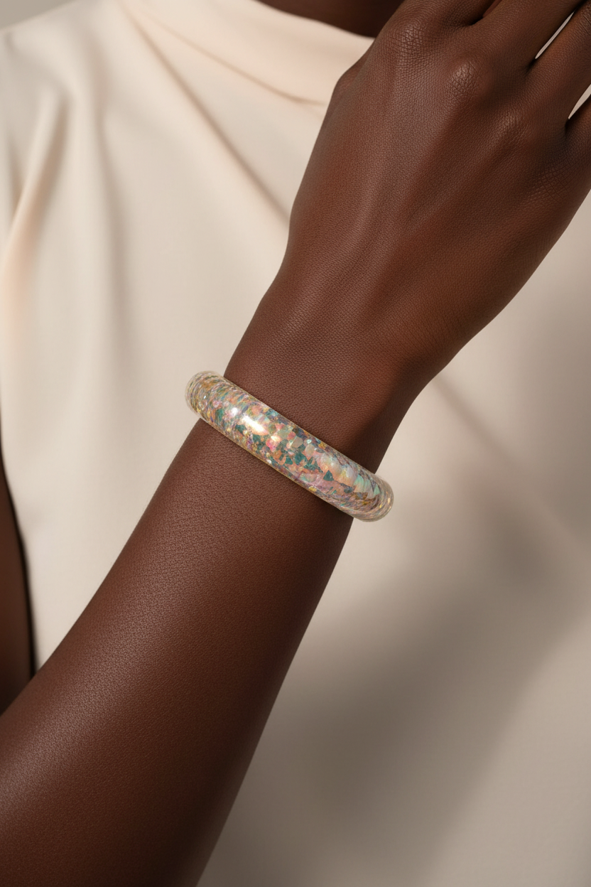Iridescent Aurora Geometric Pleated Bangle