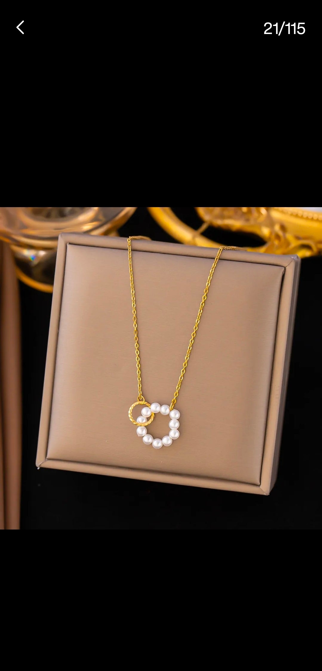 Pearl Double Ring Gold Plated Stainless Steel Necklace For Women Fashion Jewelry Minimalist