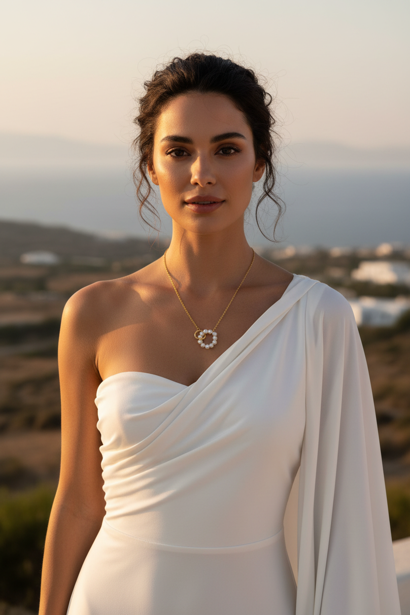 Pearl Double Ring Gold Plated Stainless Steel Necklace For Women Fashion Jewelry Minimalist