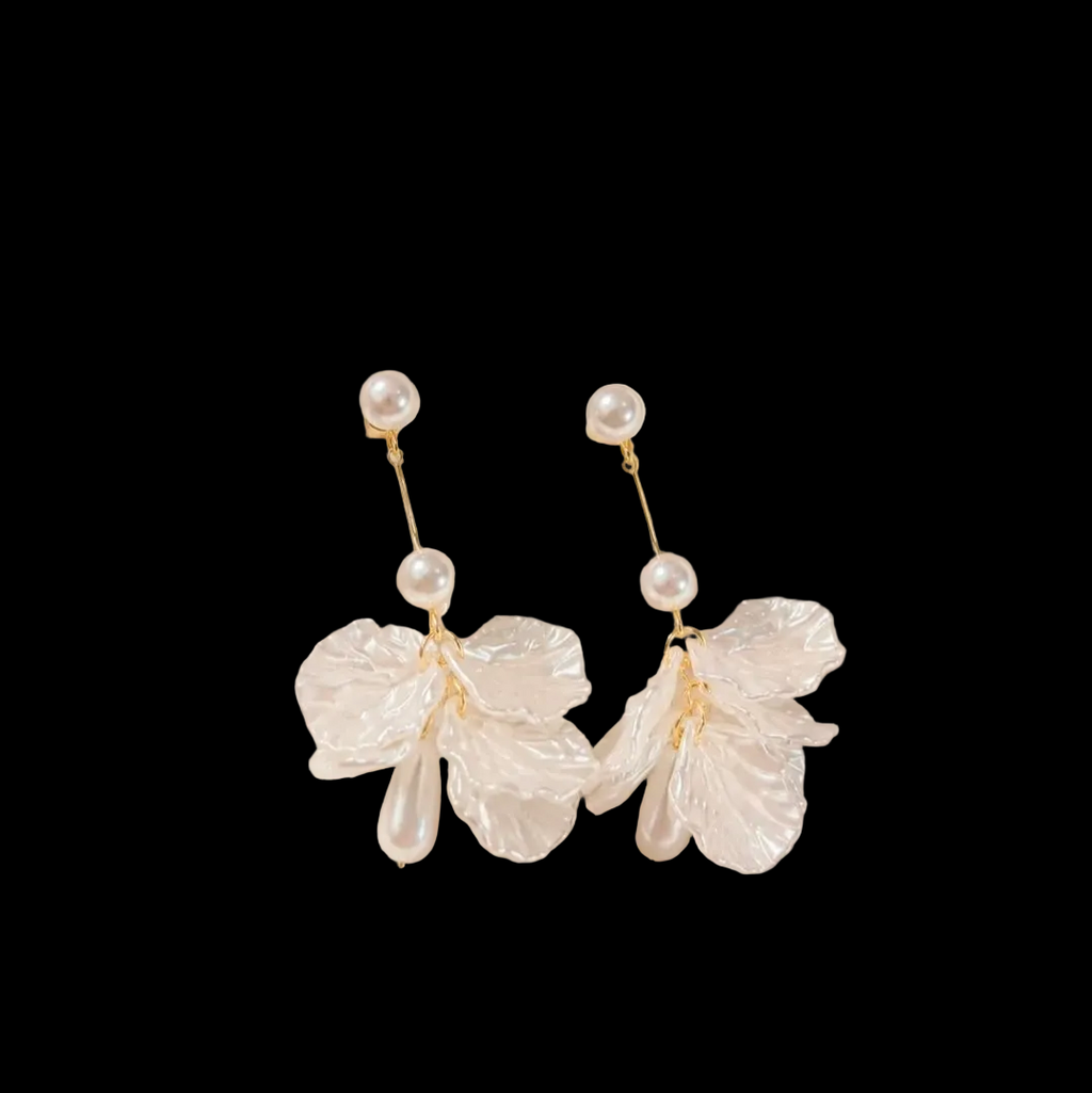 Floral Petal Fringe Earrings With 925 
Sterling Silver Earring Post Alloy Faux 
Artificial Pearl Elegant Romantic 
Accessory For Women