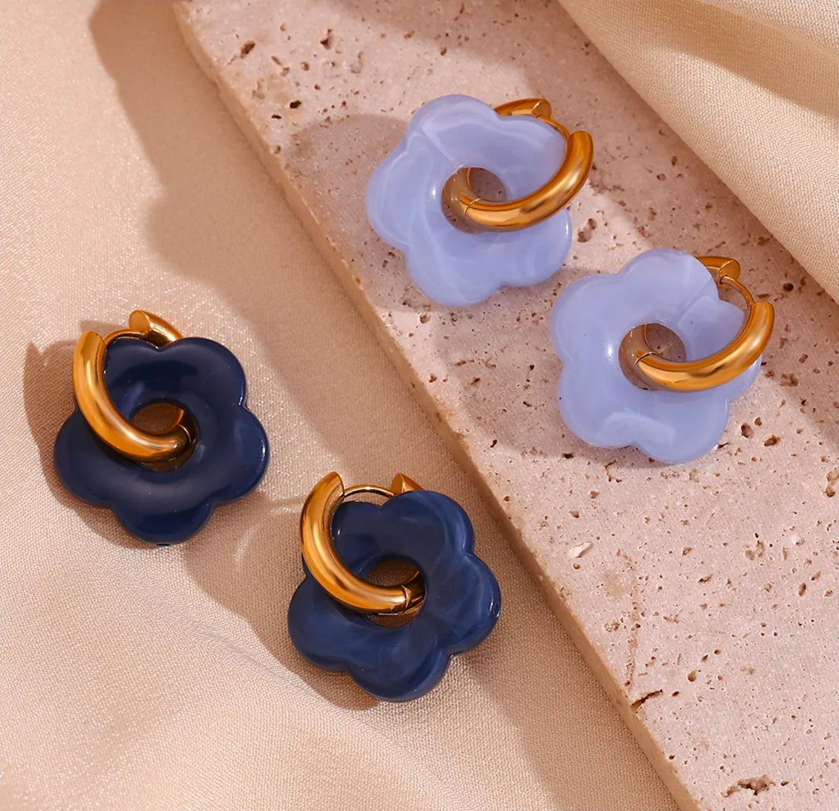 Gold Colorful Resin Flower Hoop Drop Earrings