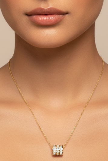 Cylindrical Pendant Gold Plated Stainless Steel Necklace For Women Fashion Jewelry Minimalist