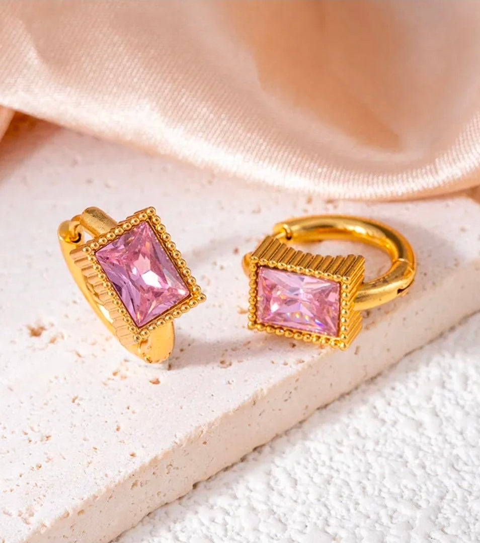 Vintage Stainless Steel Hoop 
Earrings Colorful Cubic Zirconia Heart 
Star Geometric Dangle Fashion Jewelry 
Gifts For Women