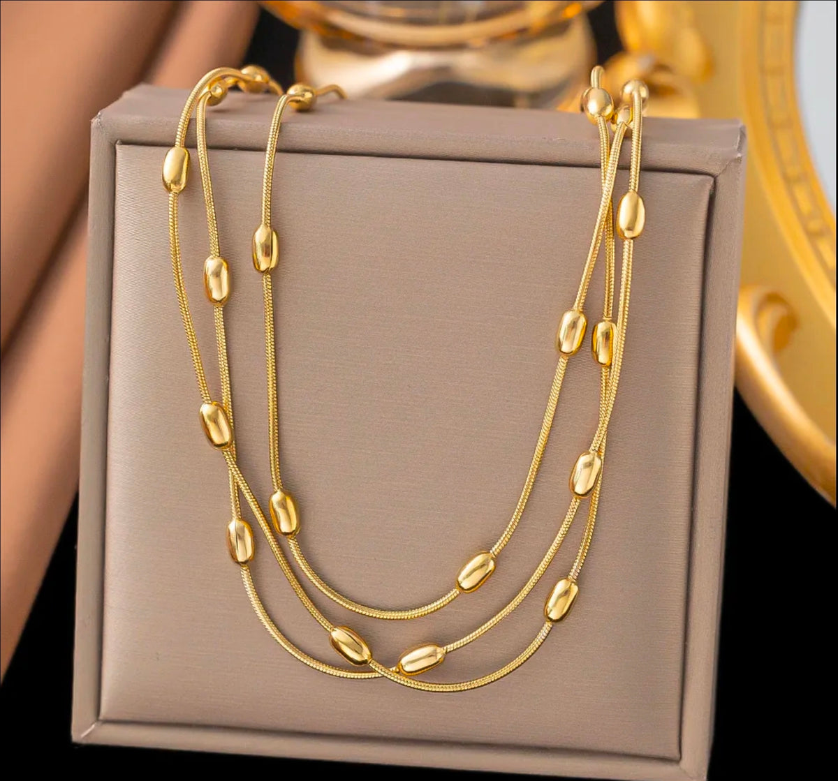 Oval Bead Snake Style Gold Plated Stainless Steel Necklace For Women Fashion Jewelry Minimalist