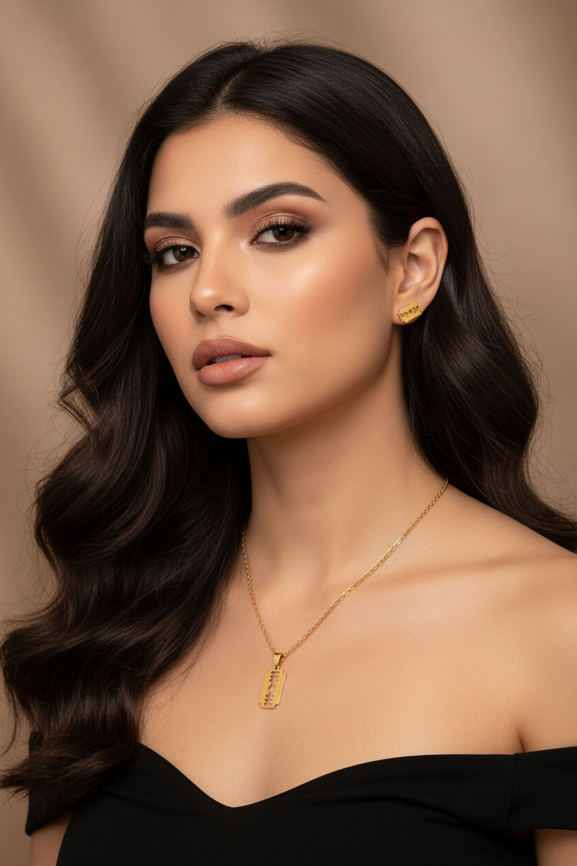 Razor Blade Fashion Jewelry Necklace And Earring Gift Set