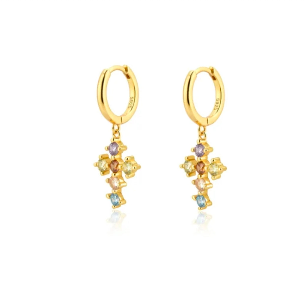 Zircon Drop Hoop Earrings Star 
Moon Cross Evil Eye Animal Gold Plated 
With Earring Post Fashion