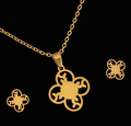Fashion Jewelry Necklace And 
Earrings For Women 304 Stainless Steel 
18K Gold Plated Hollow Heart Rose 
Flower Gift
