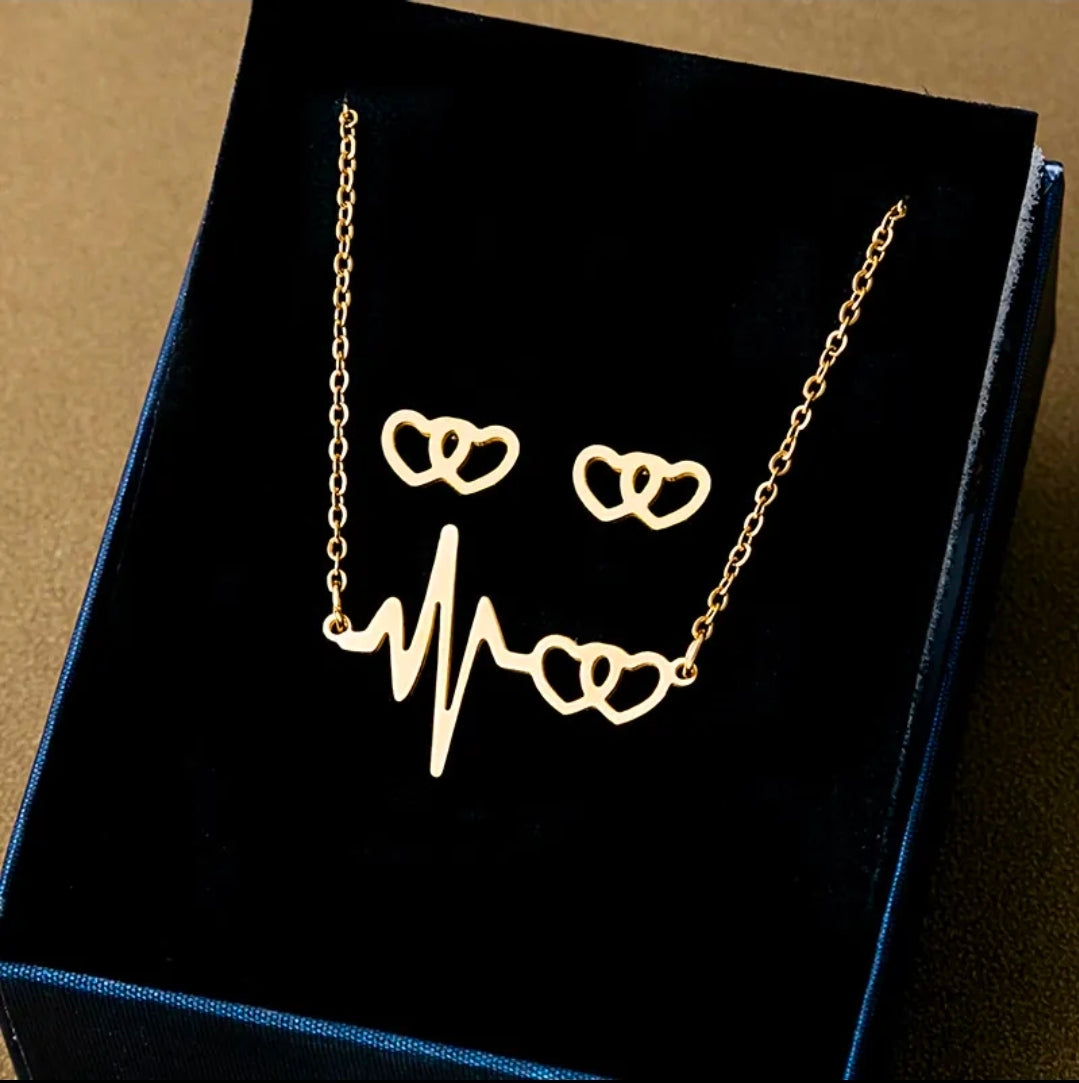 Heart Intertwined Style Fashion Jewelry Necklace And Earrings For Women 304 Stainless Steel Gift Set