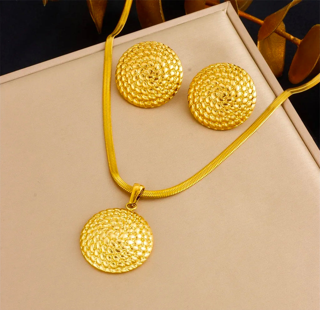 Gold Turquoise Pearl Snake Chain Necklace & Earring Set