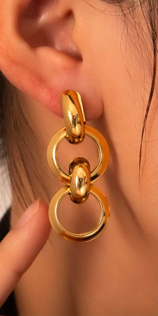 Gold Three-Tier Dangle Earrings