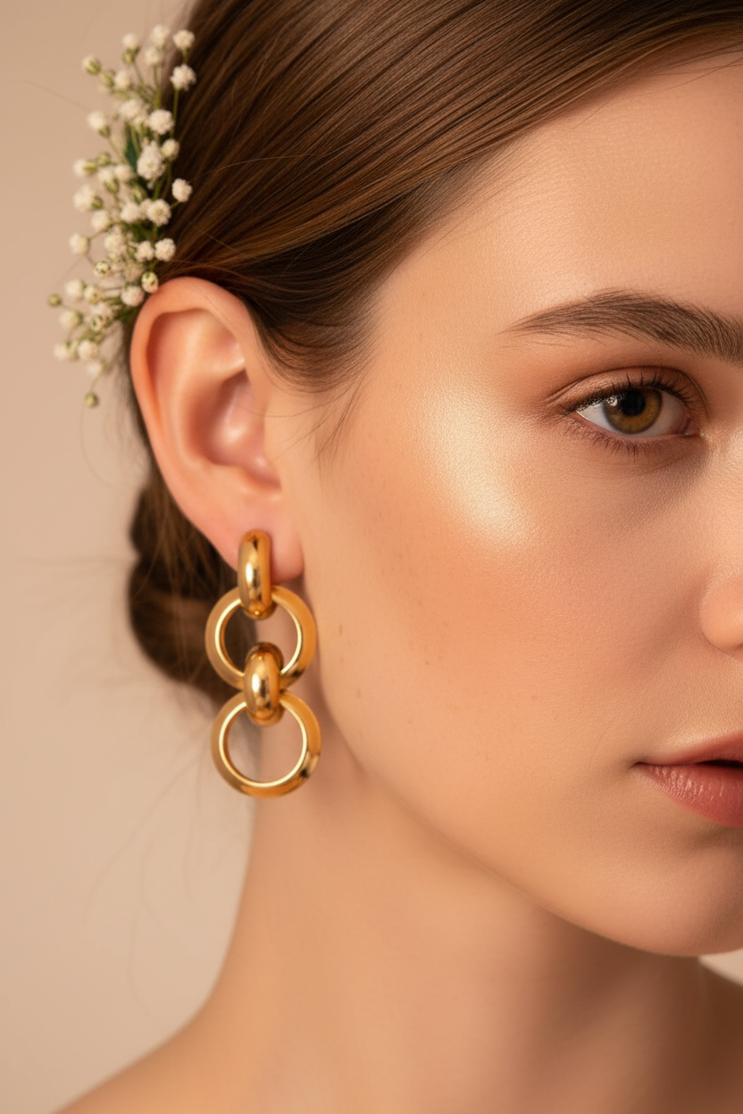 Gold Three-Tier Dangle Earrings