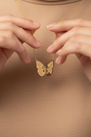Gold Plated Stainless Steel Necklace For Women Fashion Heart Butterfly Pendant Elegant Jewelry Minimalist