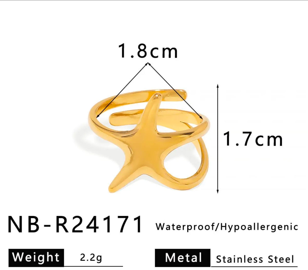 Gold Starfish Open Ring