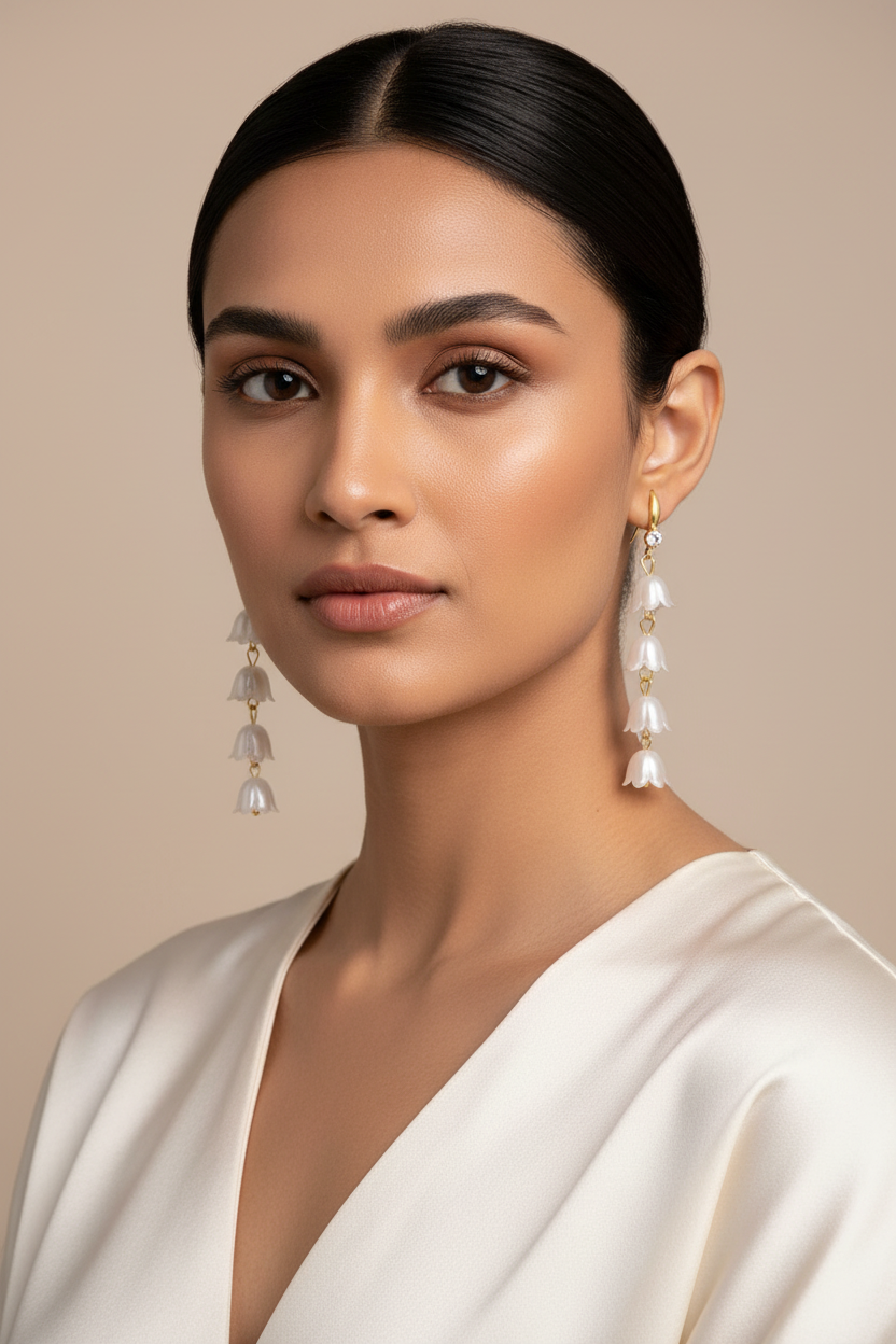 White Lily of the Valley Long Beaded Earrings