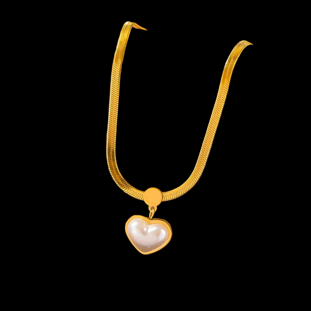 Gold Heart White Shell Snake Chain Necklace