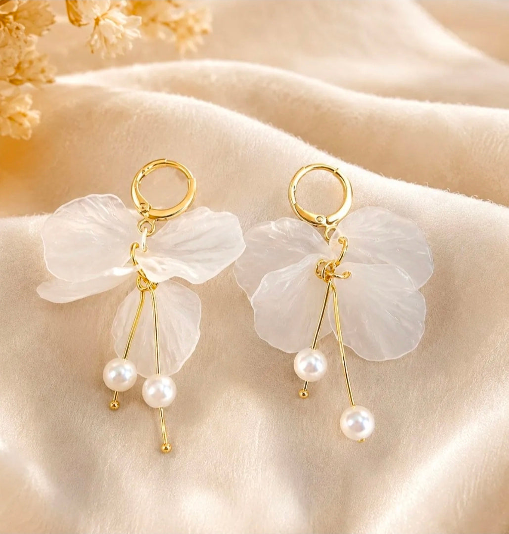 Floral Petal Fringe Earrings With 925 
Sterling Silver Earring Post Alloy Faux 
Artificial Pearl Elegant Romantic 
Accessory For Women
