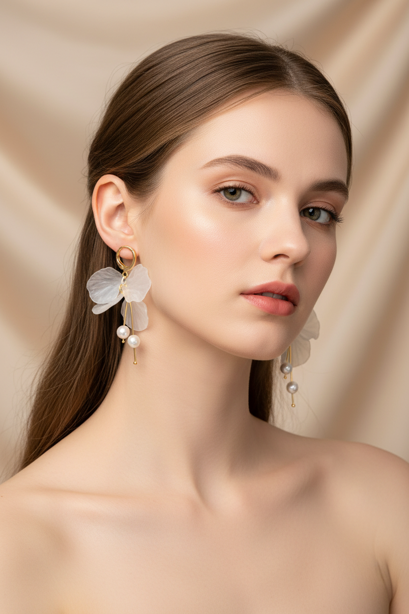 Floral Petal Fringe Earrings With 925 
Sterling Silver Earring Post Alloy Faux 
Artificial Pearl Elegant Romantic 
Accessory For Women