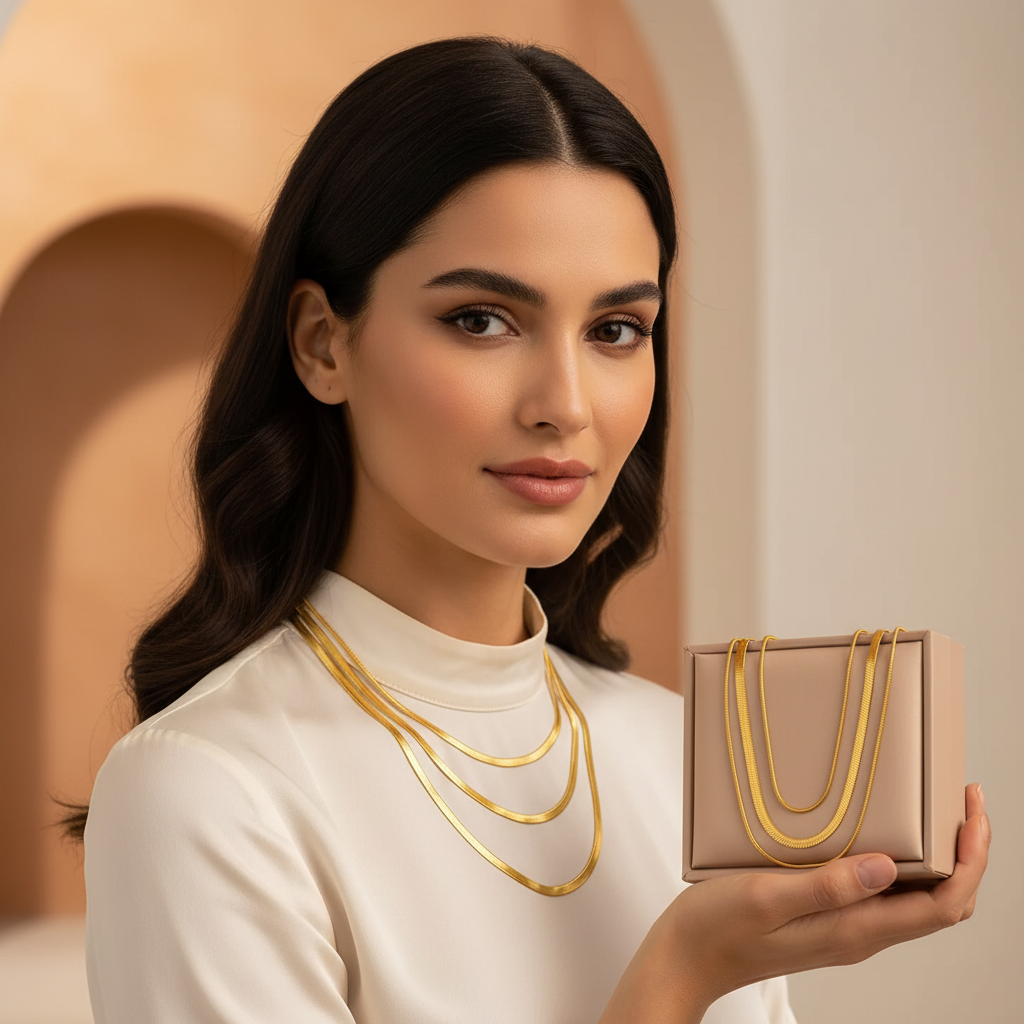 Triple Layer Chain Gold Plated Stainless Steel Necklace For Women Fashion Jewelry Minimalist