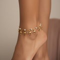 Gold Double Layer Heart Dolphin Pearl Anklet