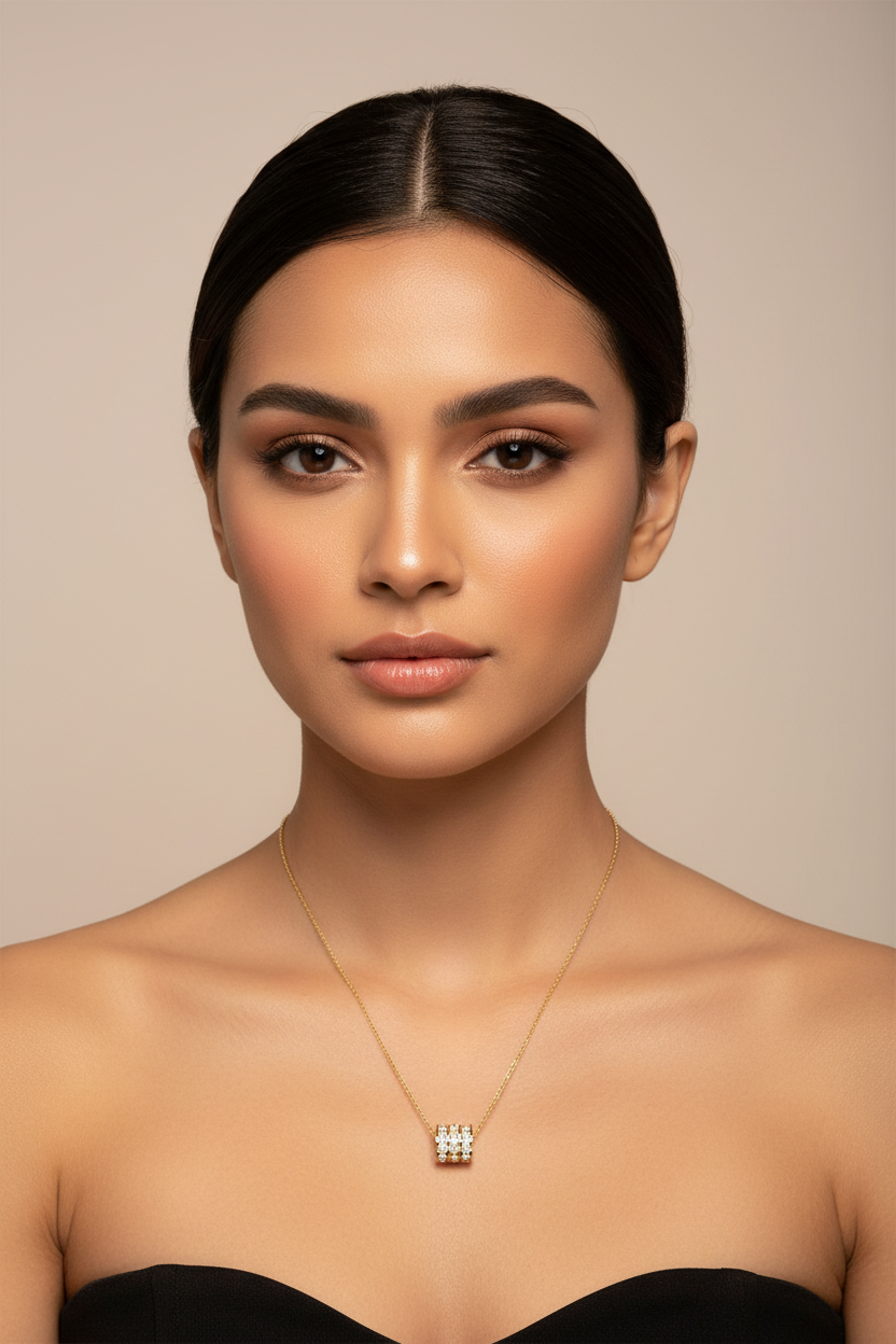 Cylindrical Pendant Gold Plated Stainless Steel Necklace For Women Fashion Jewelry Minimalist