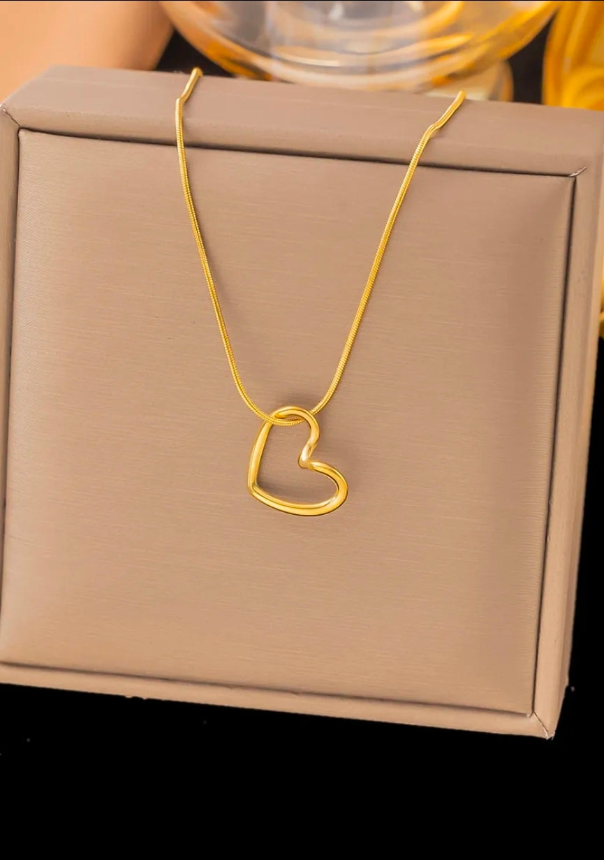Gold Hollow Heart Pendant Necklace