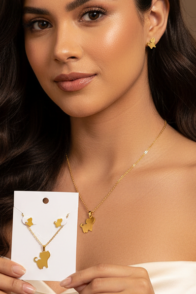 Cat Silhouette Style Fashion Jewelry Necklace And Earrings For Women 304 Stainless Steel Gift Set
